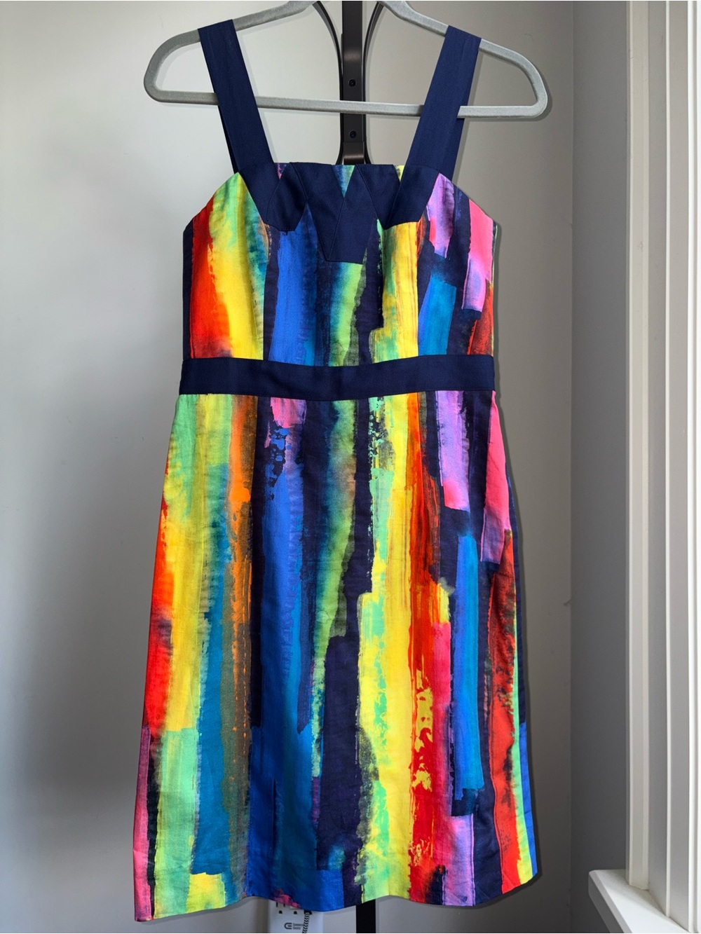 Milly New York Abstract Watercolor Dress Size 4 Made in USA Silk Lined Chic Art